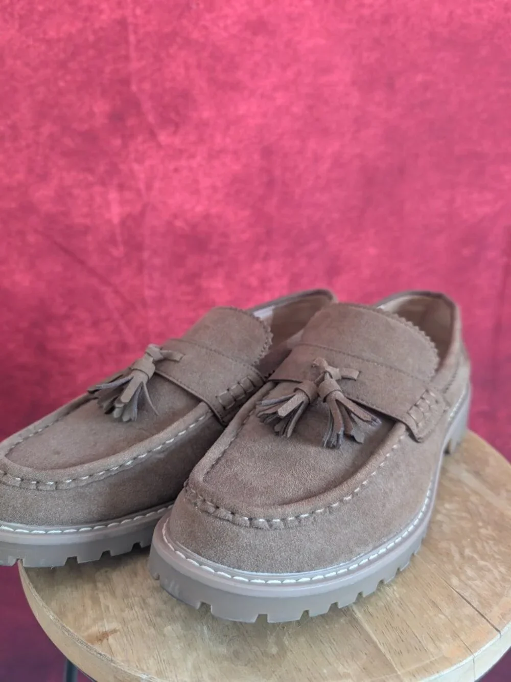 ASOS DESIGN tassel loafers with cleated soles in mole